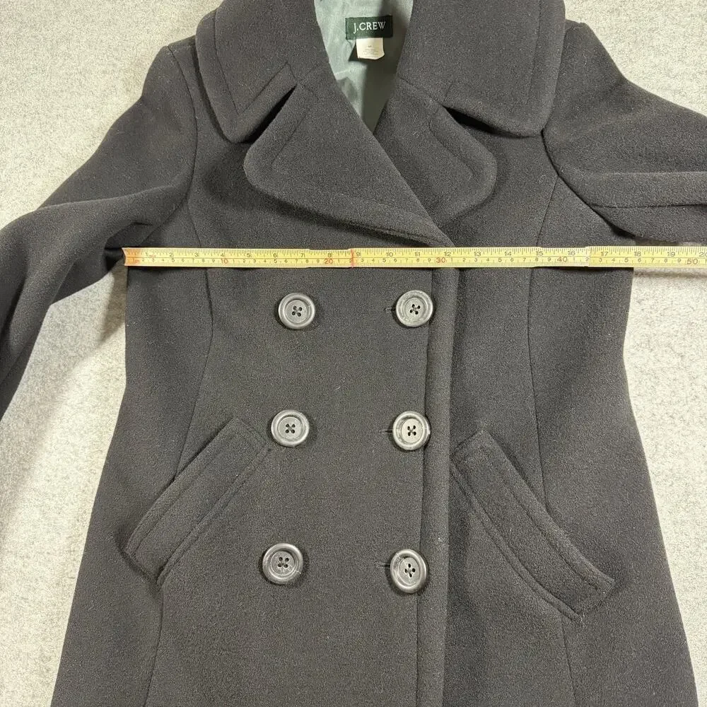 J. Crew Peacoat Womens 8P Black Wool Cashmere Double Breasted Notched Collar